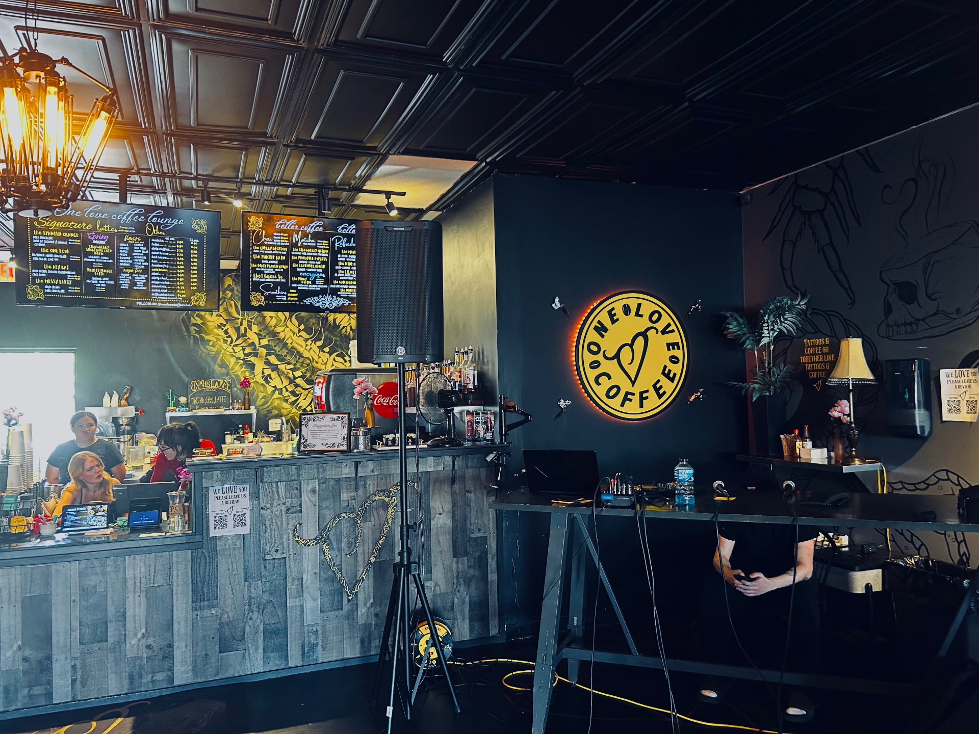 DJ setup at One Love Coffee event